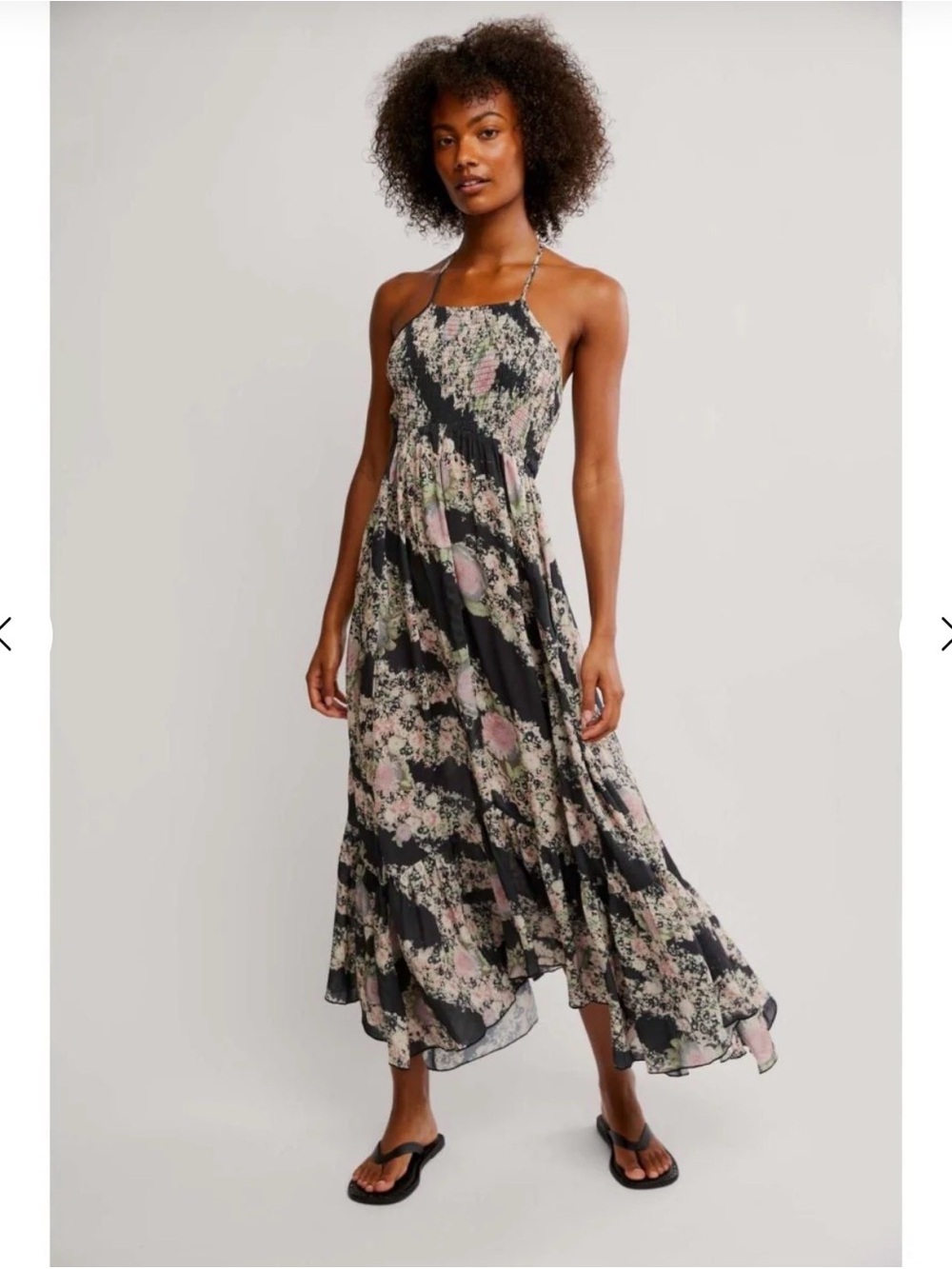 Free People heatwave Black Maxi Dress with Pink Floral Print
